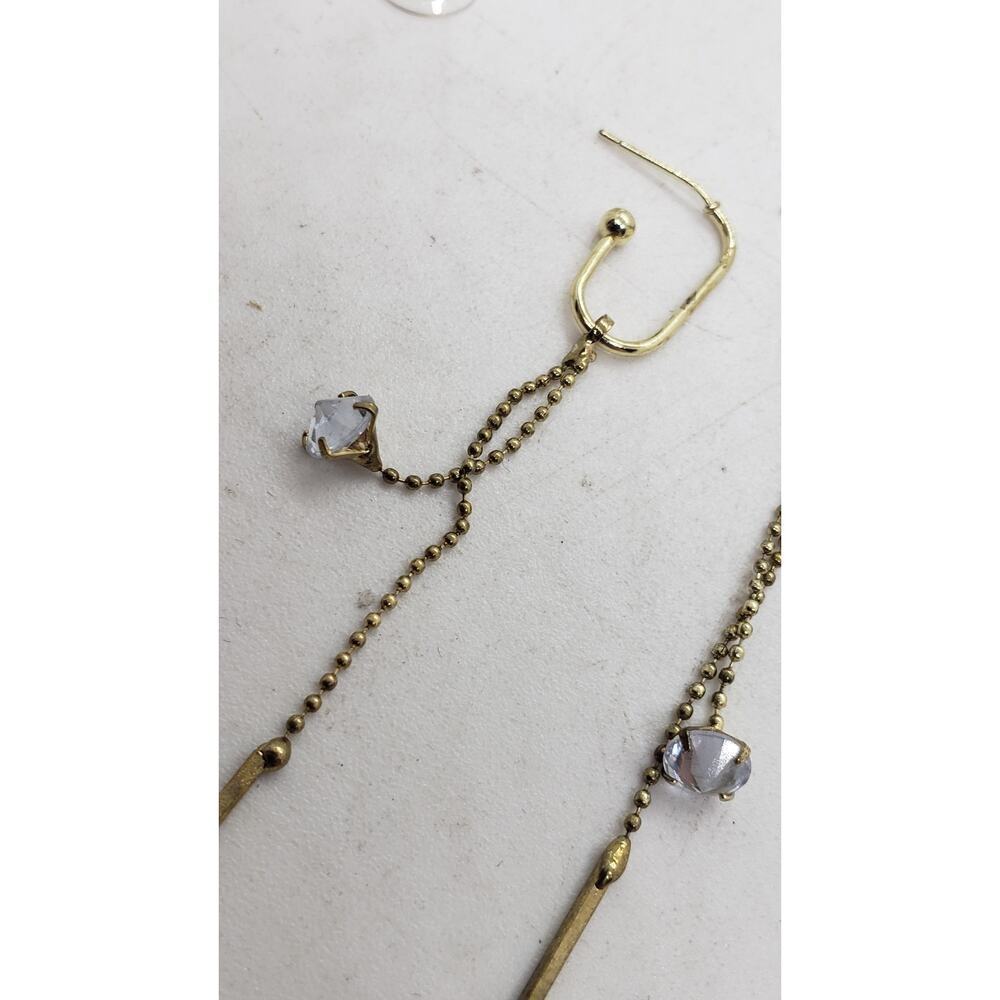 Gold Tone Drop Chain Earrings Crystal Bead Dangle Minimalist Modern Jewelry - Picture 6 of 9